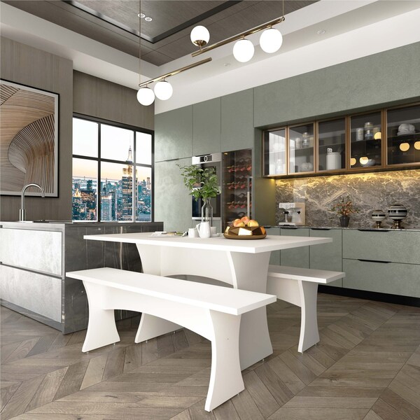 Manhattan Comfort Coney Dining Set of 3 in White 186GMC1 - main